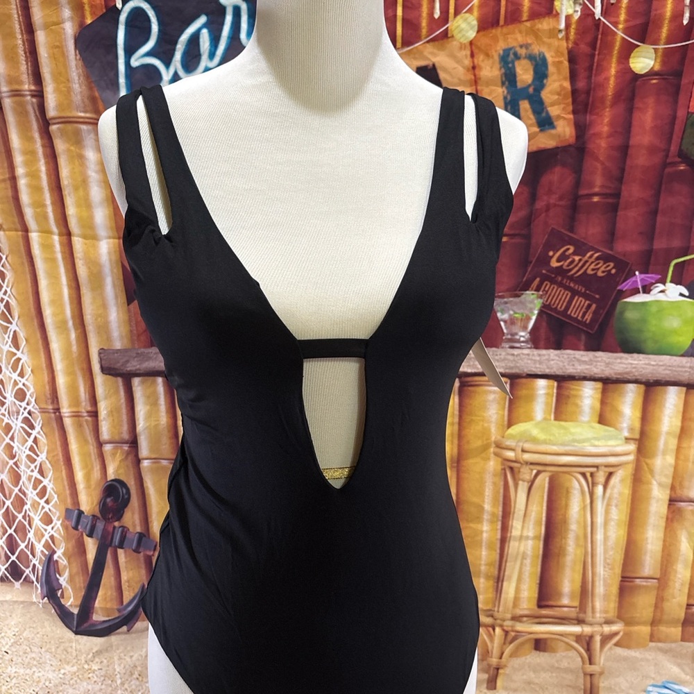 BECCA by Rebecca Virtue Black One-Piece Swimsuit | Large | Plunge Neck | New